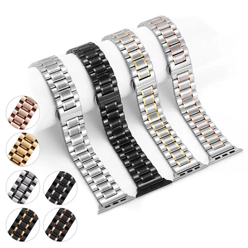 For Apple Watch Series 9 8 7 41mm / 6 5 4 SE (2022) SE (2023) SE 40mm / 3 2 1 38mm Watch Band 22mm 5-Beads Strap - Black For Apple Watch Series 9 8 7 41mm / 6 5 4 SE (2022) SE (2023) SE 40mm / 3 2 1 38mm Watch Band 22mm 5-Beads Strap - Black